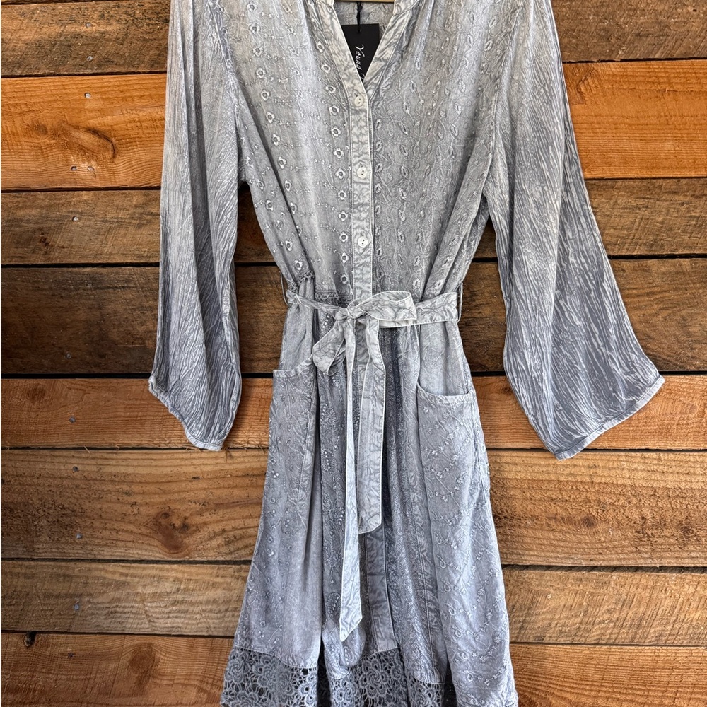 Young Threads Bohemian Baby Doll Button Down Dress in Light Gray Size L NWT - Picture 7 of 14